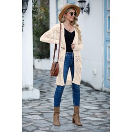 GRECERELLE Womens Summer Beach Cover Up Casual Swimwear Cardigan Long Sleeve Holiday Loose Long Bikini Coverups Kimono for Ladies (Apricot, M)