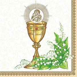 20 Napkins Goblet on Lily of the Valley Gold for Communion, Confirmation and Christening for Boys and Girls 33 x 33 cm