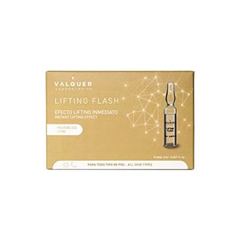 VALQUER Lifting Flash Serum Facial en Ampollas. Antiarrugas Efecto Lifting Inmediato, Acción Rejuvenecedora y Reafirmante con Ácido Hialurónico para Todo Tipo de Piel. Pack de 5 unidades de 2 ml.