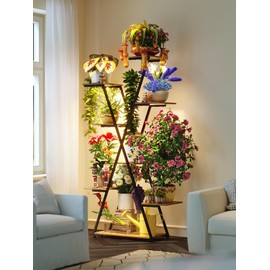 Lighted Plant Stand with Grow Lights – Tall Large Tiered Metal Corner Shelf Rack for Multiple Indoor Living Room Flower