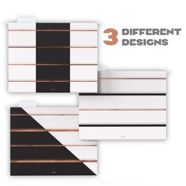 CharaVector Hanging File Folders-Letter Size-Design 1/5-Cut Adjustable Tabs Rose Gold Stripes12pcs Set-Assorted Practical Suitable for Office Home