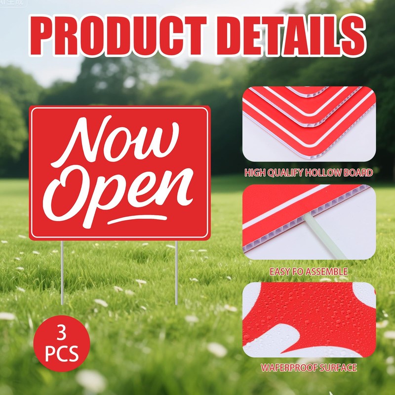 BrightRow 3 Pcs Now Open Yard Signs Double-sided 15.7 x