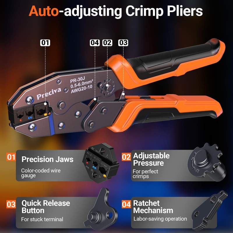 Preciva Insulated Crimping Tool Set with Storage Case, Ratcheting Wire