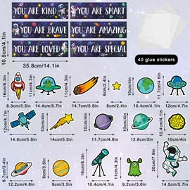 Whaline 30Pcs Space Posters Inspirational Quotes Planet Astronaut Rocket Meteor Cutouts Set Space Theme Bulletin Board Classroom Decorations for School Office Home Chalkboards Wall Decor