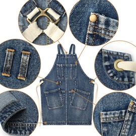 Jeanerlor Cotton Denim Cross Back Work Jean Apron with 5 Tool Pockets for Women Hairstylist Kitchen Cooking Baking Gardening Adjustable S-M (Denim Blue)