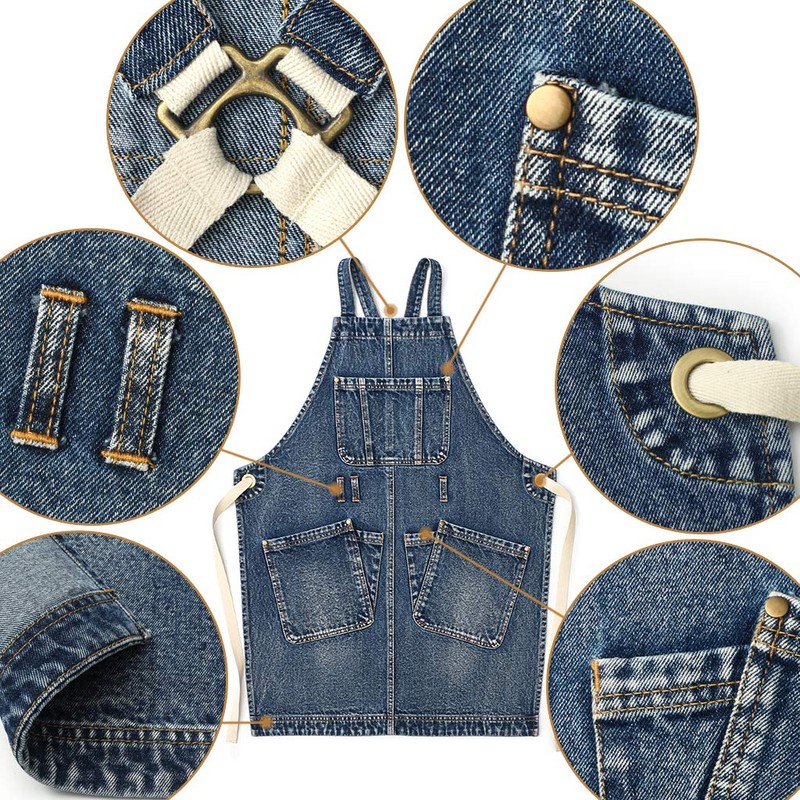 Jeanerlor Cotton Denim Cross Back Work Jean Apron with 5
