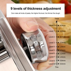Pasta Maker Machine, 9 Adjustable Thickness Settings, 3 Adjustable Widths, 2-in-1 Noodles Maker with Rollers and Cutter, Perfect for Spaghetti, Fettuccini, Lasagna or Dumpling Skin,Silver