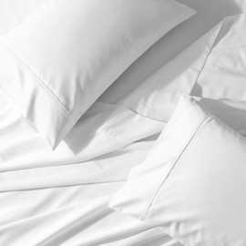 Solid 300-Thread-Count, 100-Percent Cotton Percale King Bed Sheets Set, White