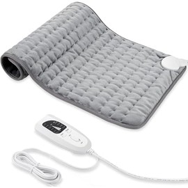 VIBOOS Heating Pad, Electric Heat Pad with Automatic Shut-Off and 6 Temperature Levels, Heating Pad for Back, Neck, Shoulder, Stomach, Machine Washable (Silver Grey, 30 x 60 cm)