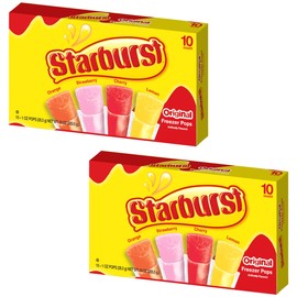 The Jel Sert Company Starburst Fruit Flavored Popsicles Variety Pack - Pack of 2-10 Count Boxes - 20 Total Treats - Orange, Strawberry, Cherry, and Lemon - 1 OZ Pops - Fun Anywhere and Anytime