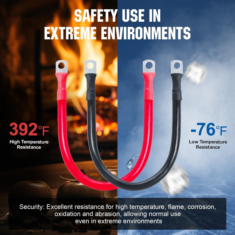 ECO-WORTHY 2AWG Battery Cable with 5/16'' Lug Terminals 12inch Cables