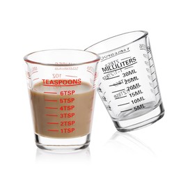 Shot Glasses Measuring Cup Set 2PACK Espresso Shot Glasses Liquid Heavy Glass 26-Incremental Measurement 1 OZ, 2 TBS, 6 TSP, 30 ML Kitchen Tools (RED&Black)