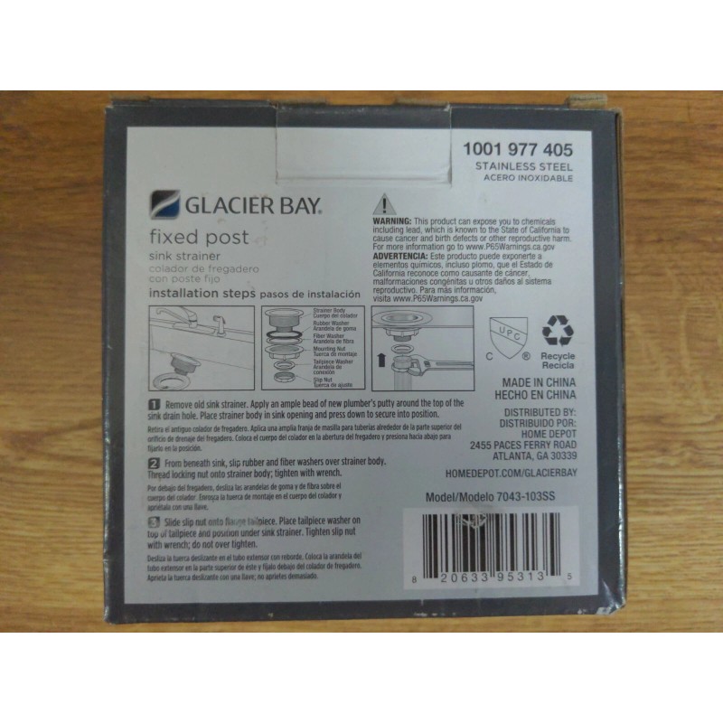 GLACIER BAY 1001977405 Stainless Steel Standard Post Sink Strainer, 7043-103SS