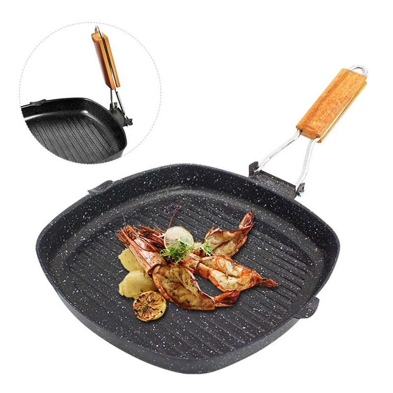 Frying Pan Outdoor Household Folding Beech Handle Energy Saving Non