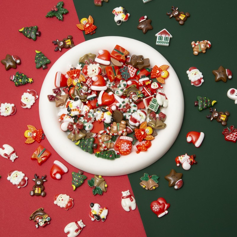 Baiinjiene 100 Pieces Christmas Resin Charms Set for Craft, Slime,