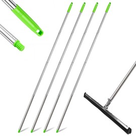Lanties 4 Pack 57.5-Inch Stainless Steel Floor Squeegee Replacement Handles, 3/4-Inch Acme Thread Poles with Non-Slip Grip and Hanging Cap for Commercial Cleaning, Green