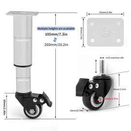 Metal Adjustable Furniture Legs with Swivel Caster Wheels, 4Pcs Heavy Duty Replacement Furniture Support Legs for Cabinet Sofa Bed Dresser Couch Coffee Table (White, 18.5-26cm)