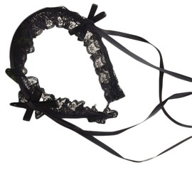 Joocyee Women's Ruffle Lace Sweet Lolita Headband Steampunk Japanese Style Band Bowknot Hair Band Maid Costume Hair Accessories Black Lolita Headband Headband Black