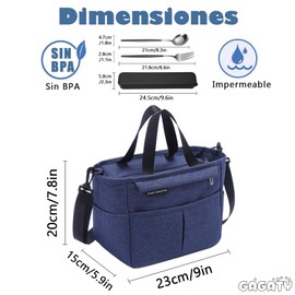 Bolsa del Almuerzo, Bolsa de Almuerzo con Aislamiento de Gran Capacidad con 2 Piezas de Cubiertos de Acero Inoxidable, Lunch Bag Tela Oxford A Prueba de Goteo para Trabajo, Viajes (Azul)