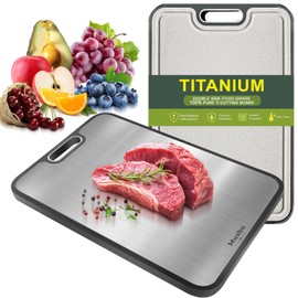 Mushu Titanium Cutting Boards for Kitchen,Upgrated Double Sided Food-Grade 100% Pure Titanium w/Wheat Straw PP Chopping Board for Meat Vegetable Fruit,Easy to Clean,Kitchen Gifts Large Size