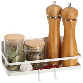 Robin Goods® Fridge Magnetic Shelf - Hanging Shelf with 2 Hooks - Kitchen Shelf Magnetic for Spices Made of Metal - Magnetic Shelf Organiser Maximum Load 6 kg (Pack of 1, White)