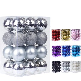 Emopeak 24Pcs Christmas Balls Ornaments for Xmas Christmas Tree - 4 Style Shatterproof Christmas Tree Decorations Hanging Ball for Holiday Wedding Party Decoration (Silver, 1.6"/4.2CM)