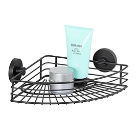 WENKO Vacuum-Loc Bari Corner Shelf, Wall Shelf in Loft Style, No Drilling Required, Painted Steel, 35 x 9 x 22.5 cm, Black