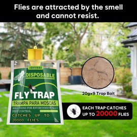 Fly Traps Outdoor with Natural Pre-Baited, Disposable Non Toxic Fly Catcher, Fly Killer, Fruit Flies Trap Kills Up to 20,000 Flies for Barn, Farm, Stable, Patio - 9 Pcs