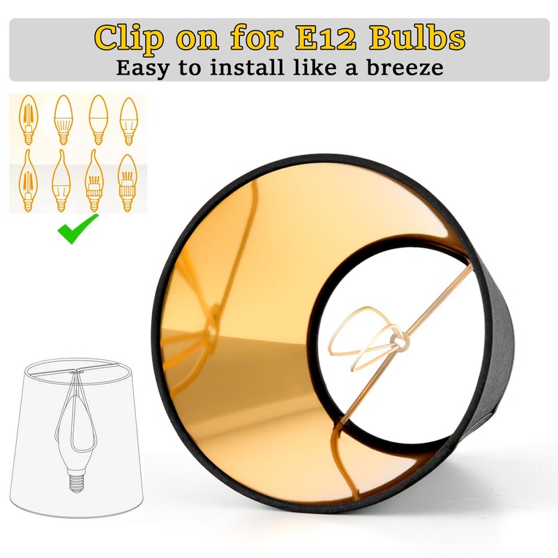 Black Chandelier Shade with Gold Lining Hardback, 3" Top x