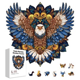 GLOBLELAND 200Pcs Eagle Mandala Wooden Jigsaw Puzzles for Adults Children Learning Animal Eagle Wooden Puzzles Colorful Unique Shaped Wood Puzzles Birthday Gifts for Preschool Learning