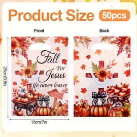 Tinoaly 50pcs Autumn Gift Bags, Fall Party Religious Thanksgiving Gift Candy Goodie Favor Treat Bags with Maple Leaf Pumpkin Double-Sided Design for Thanksgiving Sunday School Party Supplies