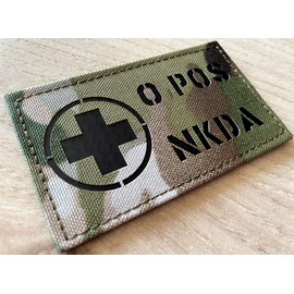 3.5x2 inch Infrared IR Medic Cross First Aid Patches POS NKDA Blood Type Tactical Patch (O+POS)