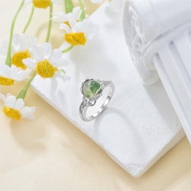 POPLYKE Natural Moss Agate Engagement Ring for Women, Green Moss Agate Ring Round Gemstone Moss Agate Ring-9, Sterling Silver, Agate