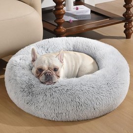 WESTERN HOME WH Western Home Faux Fur Dog & Cat Bed, Original Calming Donut Cuddler, 36" Light Grey, Round, Self-Warming, Washable, Non Skid Bottom