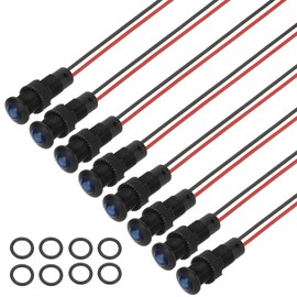 PATIKIL 8mm Blue Signal Indicator Lights, 8 Pack AC/DC 12-24V Panel Mount Waterproof Warning Lamps for Industrial Electrical Car Motorcycles Boats Directional Dash Light, Black