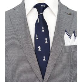 ZENXUS Chess Tie Set for Men, Pocke Square, Socks, Sports and Games Jacquard Designer Necktie, Navy Tie