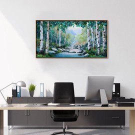 Pogusmavi Green Forest Canvas Landscape Wall Art - Framed Artwork for Living Room, Bedroom, Farmhouse Decor - Canvas Pictures for Wall Decor - Tree of Life Wall Art - Forest Painting 20×40IN