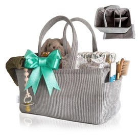 Newborn Essentials - Diaper Caddy Basket, Diaper Caddy For Car, Unisex Baby Gifts, Newborn Travel Basket, Baby Diaper Organizer, Diaper Basket (Bunny Grey)