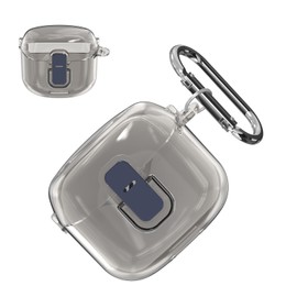 POZCIS for JBL Tune Flex Case Cover, Hard PC Clear Shell Protective Earbuds Case, Only Compatible with JBL Tune Flex, Headphones Case with Carabiner Accessories Set（Clear Gray）