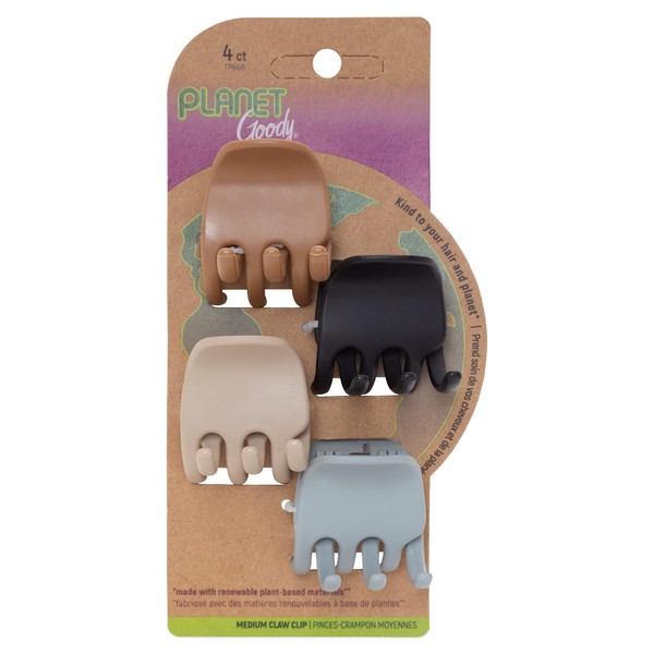 GOODY Planet Heritage Medium Claw Clips - 4-Pack, Assorted Neutral Colors- For Easily Pulling Up Your Hair - Pain-Free Hair Accessories For Women, Men, Boys & Girls