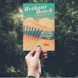 Bethany Beach, Delaware, Glowing Shore, Beach Scene (4x6 Birch Wood Postcards, 2-Pack Stationary, Rustic Home Wall Decor)