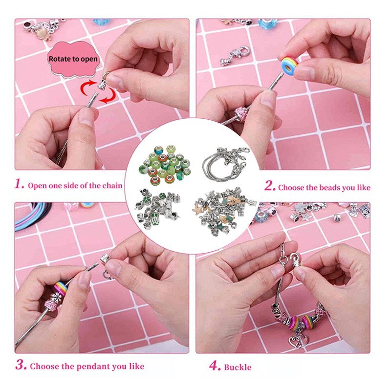 Charm Bracelet Making Kit Basic Bracelets Colored Beads Pendants Jewelry
