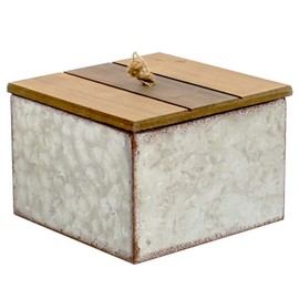 Red Co. 7" W x 7" D Rustic Galvanized Metal Square Storage Box with Wooden Lid - Country Style