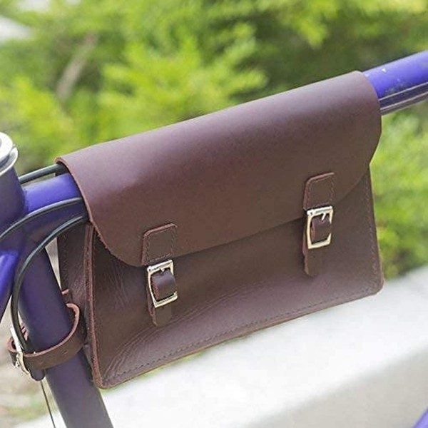 London Craftwork Bicycle Frame Bag Handcrafted Natural Leather CHERRY BROWN 8.6"x6.5"x2" S-FRA-CHER