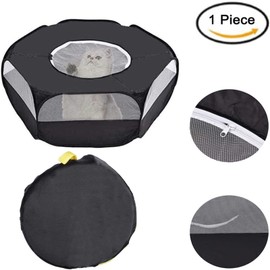 Bssowe Foldable Small Animal Playpen, Small Animal Pet Tent, Guinea Pig Cage, Hamster Cage, Foldable Pet Tent for Hamsters, Guinea Pigs, Rabbits, Puppies, Ferrets (Black)