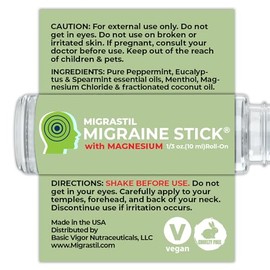 Migrastil Barra Migrañas Magnesio Aceite Esencial Refrescante Menta Eucalipto Tópico Alivio Dolor Cabeza Hecho