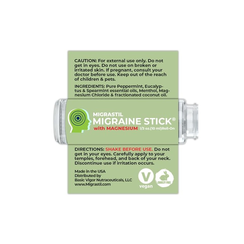 Migrastil Barra Migrañas Magnesio Aceite Esencial Refrescante Menta Eucalipto Tópico