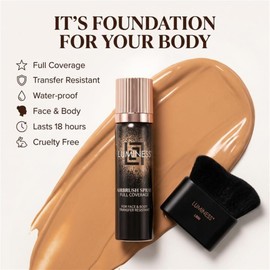 LUMINESS Transfer Resistant Airbrush Body Coverage Perfector/w Kabuki Brush - Tattoo Cover Up Makeup Waterproof Full Coverage Foundation for Leg and Body, Bronzer & Tattoo Concealer, 18-Hour Wear