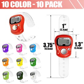 Betus 10 Pack Digital Finger Tally Counter – Adjustable LED Display Click Counters with Finger Strap, Colorful Handheld Counters for Knitting, Sports, Prayers, School, Events, Training, Classroom Use