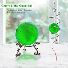 Goollyrusim Wind Spinner Tail, Wind Spinners Stabilizer with Green Glass Orb, Gazing Ball Spiral, Sun Catcher Rainbow Maker Hanging Decoration Decor for Yard Garden, Saint Patrick's Day Gift Ideas